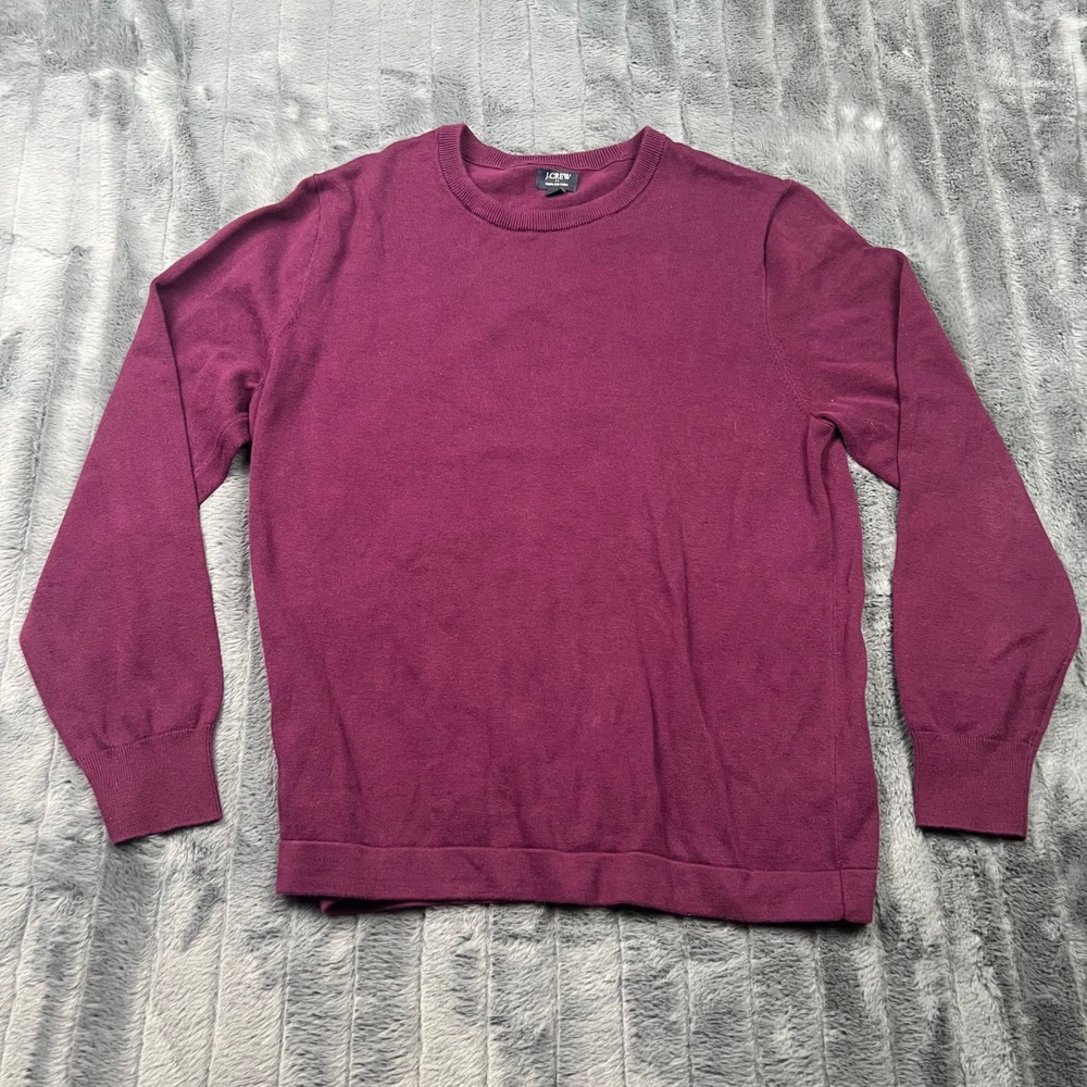 J.Crew Women Burgundy 100% Cotton Crewneck Sweater Large Maroon Pullover 12022